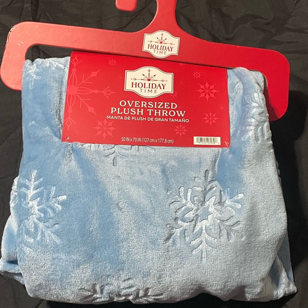 Holiday Time Light Blue Snowflake Plush Throw